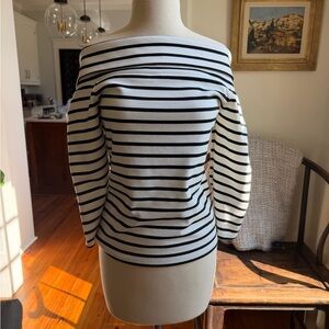 Anthropologie Off-Shoulder Black & White Striped Sweater